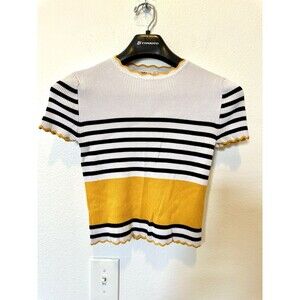 WOMENS ZARA STRIPED KNIT CROPPED SWEATER SMALL COMFY CHIC Mustard Black White